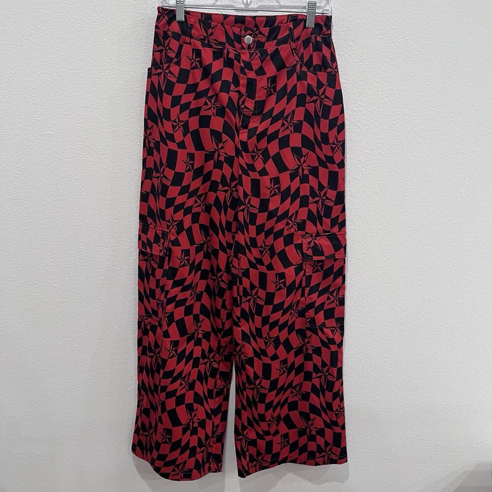 Romwe Checkered Cargo Pants Red And Black Size Large US 8/10 Goth Retro Festival